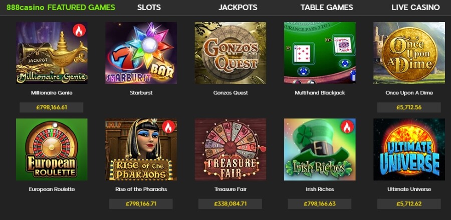 888 casino games selection